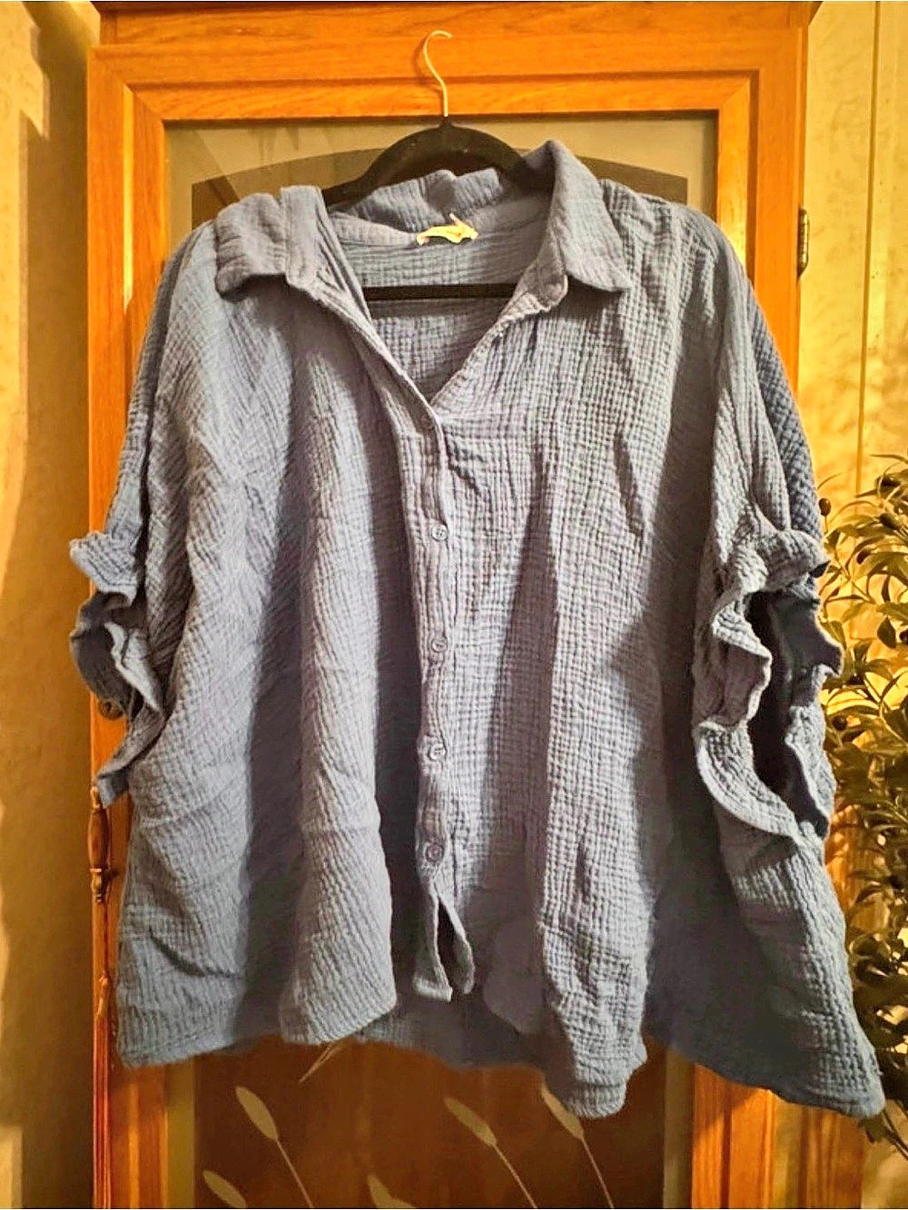 day + moon Women's Blue Button Front Shirt